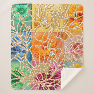 Golden Floral Mosaic sherpa Blanket