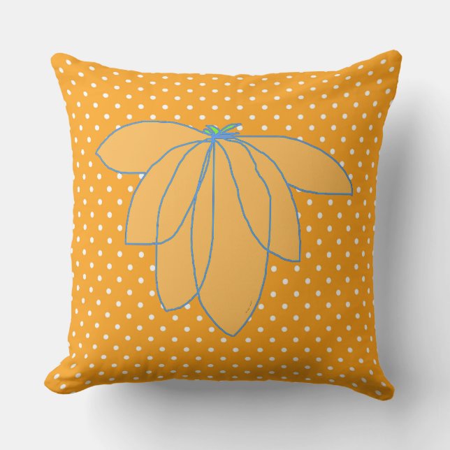 Golden Floral On Orange White Dots  Cushion (Front)