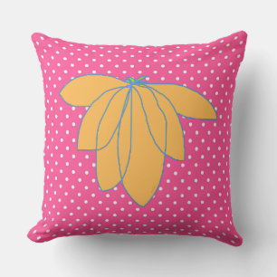 Golden Floral On Pink White Dots  Cushion