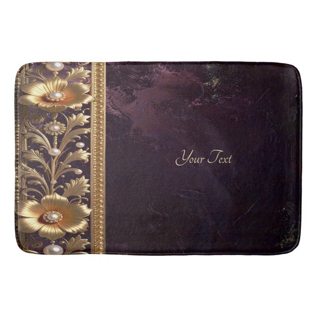 Golden Floral Ornament Bath Mat (Front)
