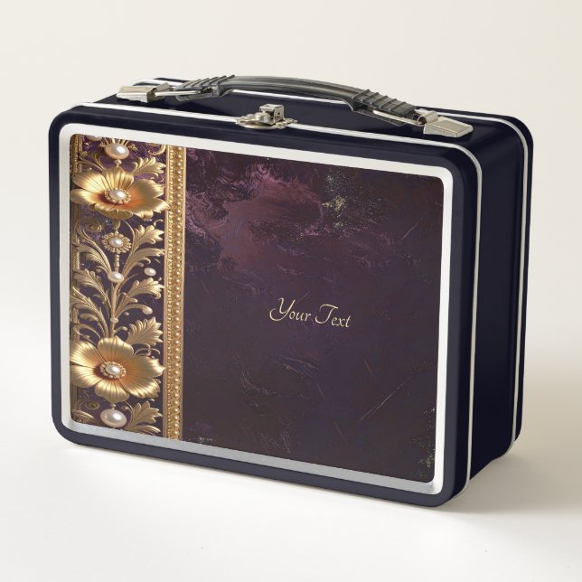 Golden Floral Ornament Lunch box (Front)