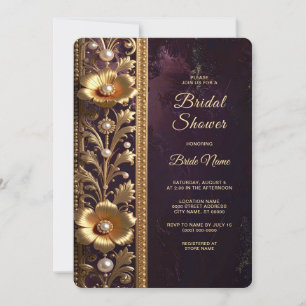 Golden Floral Ornament with Pearls Bridal Shower Invitation