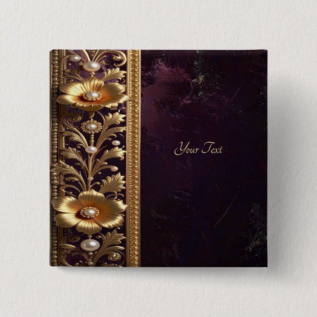 Golden Floral Ornament with Pearls Button (Front)