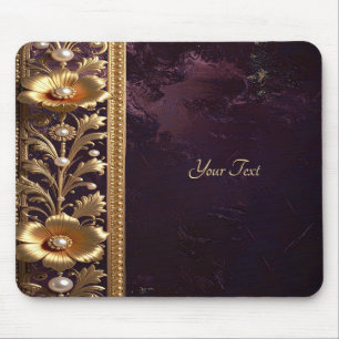 Golden Floral Ornament with Pearls Mousepad