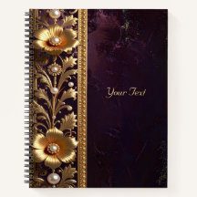 Golden Floral Ornament with Pearls Notebook