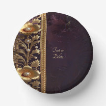 Golden Floral Ornament with Pearls Paper Bowls
