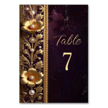 Golden Floral Ornament with Pearls Table Number