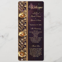Golden Floral Ornament with Pearls Wedding Program