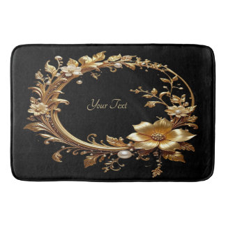 Golden Floral Ornate Frame Bath Mat