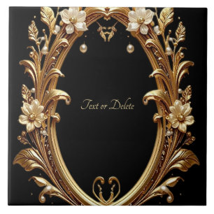 Golden Floral Ornate Frame Ceramic Tile