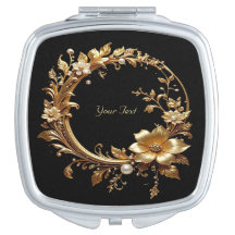 Golden Floral Ornate Frame Compact Mirror