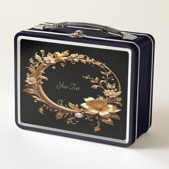 Golden Floral Ornate Frame Lunch box (Front)