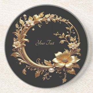 Golden Floral Ornate Frame Sandstone Coaster