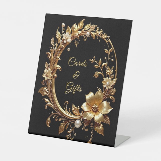 Golden Floral Ornate Frame Tabletop Signs (Front)