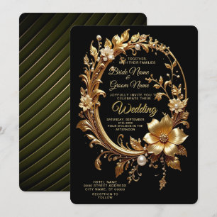 Golden Floral Ornate Frame Wedding Invitation