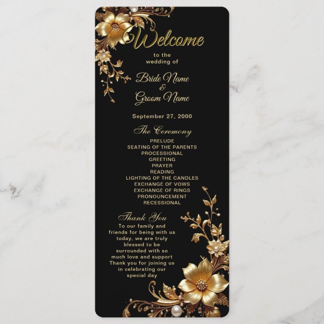 Golden Floral Ornate Frame Wedding Program Programme (Front)