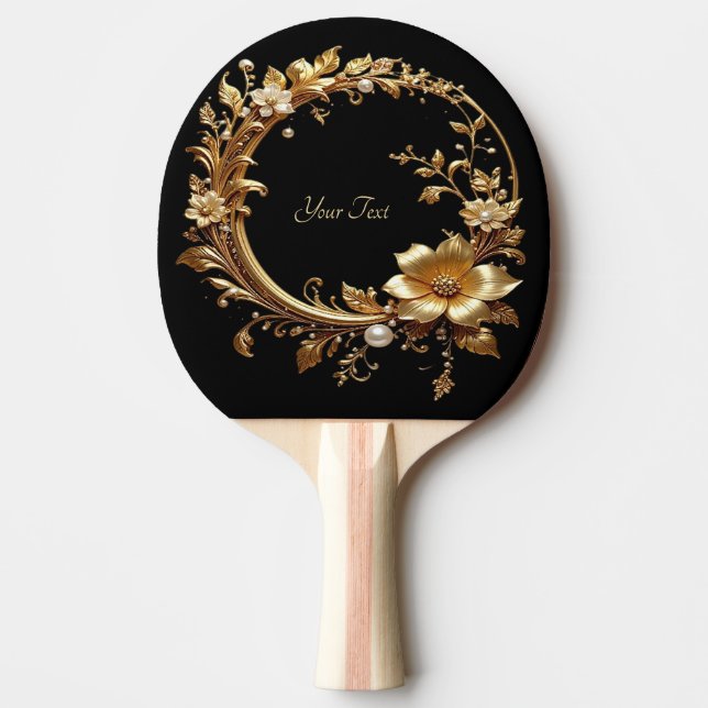 Golden Floral Ornate Ping Pong Paddle (Front)