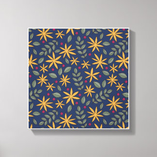 Golden Floral Pattern Botanical Design Canvas Print
