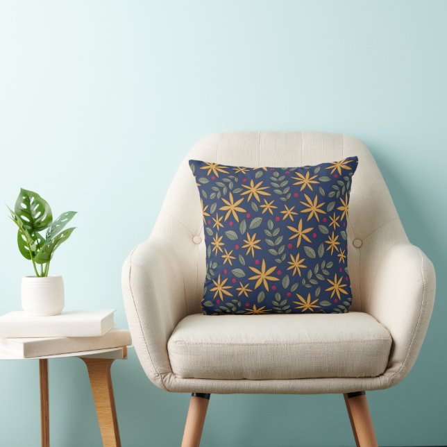 Golden Floral Pattern Botanical Design Cushion (Chair)