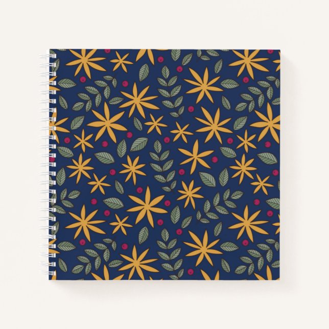 Golden Floral Pattern Botanical Design Notebook (Front)
