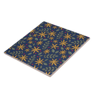 Golden Floral Pattern Botanical Design Tile