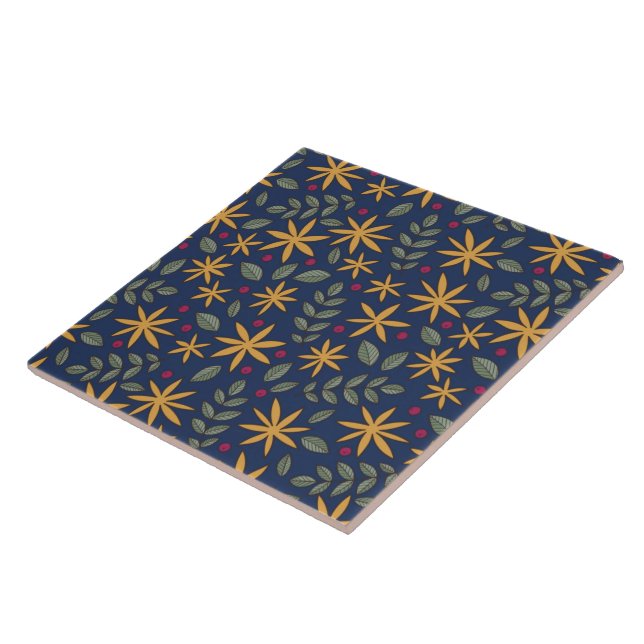 Golden Floral Pattern Botanical Design Tile (Side)