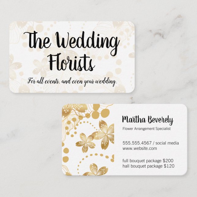 Golden Floral Pattern Business Card (Front/Back)