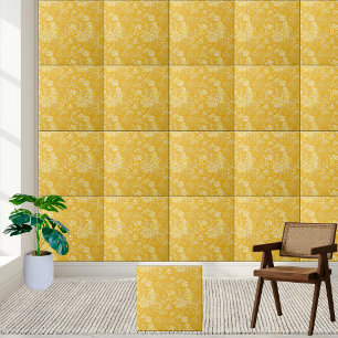 Golden Floral Pattern Ceramic Tile