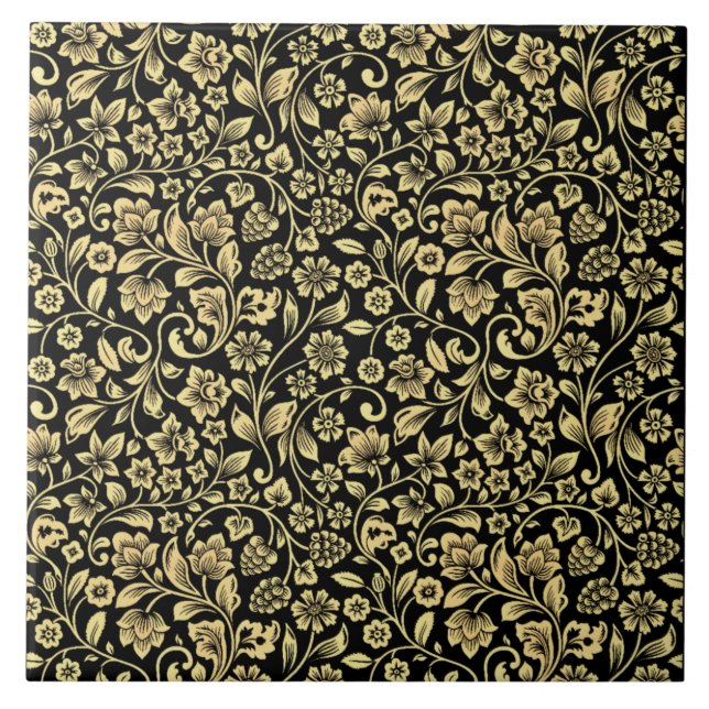 Golden Floral Pattern Ceramic Tile (Front)