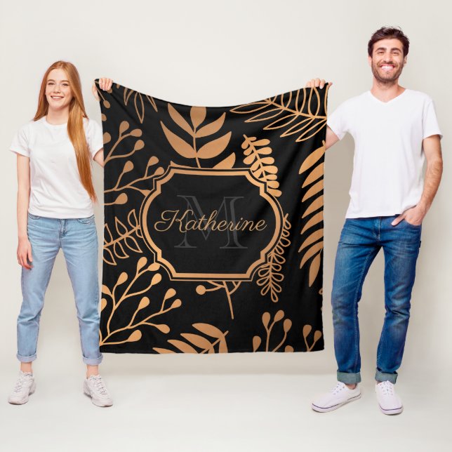 Golden Floral Pattern Fleece Blanket (In Situ)