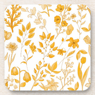 Golden Floral Pattern for Autumn Coaster