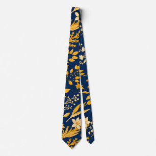 Golden Floral Pattern for Autumn. DBlue BG Tie