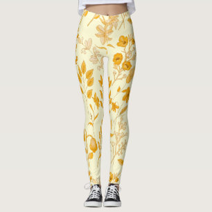 Golden Floral Pattern for Autumn. L Yellow BG Leggings