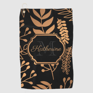 Golden Floral Pattern Golf Towel