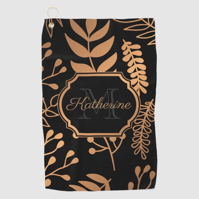 Golden Floral Pattern Golf Towel (Front)