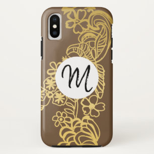 golden floral pattern monogram Case-Mate iPhone case