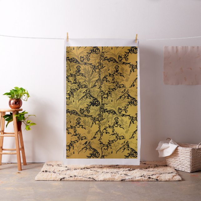 Golden Floral Pattern Oriental Flower Fabric (In Situ)