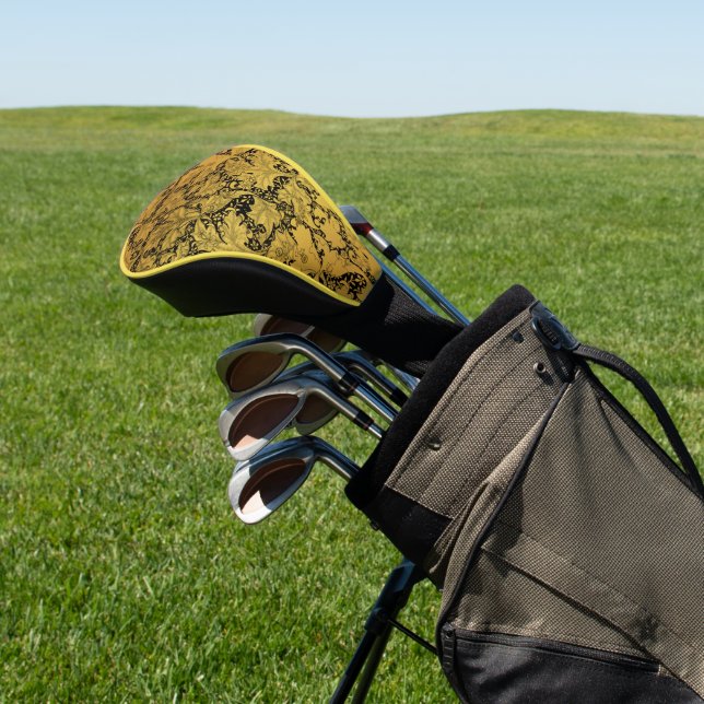 Golden Floral Pattern Oriental Flower Golf Head Cover (In Situ)