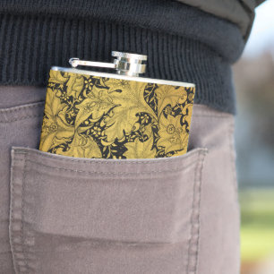Golden Floral Pattern Oriental Flower Hip Flask