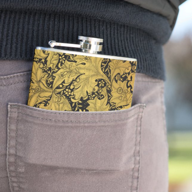 Golden Floral Pattern Oriental Flower Hip Flask (In Situ)