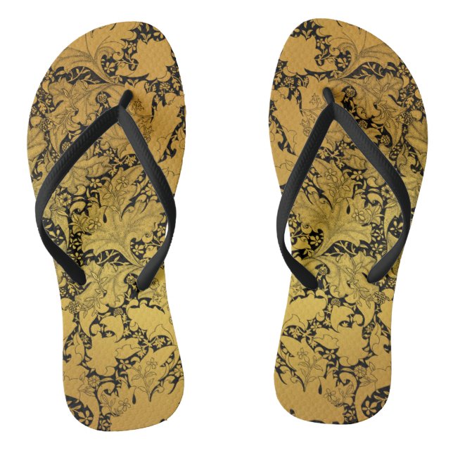 Golden Floral Pattern Oriental Flower Jandals (Footbed)