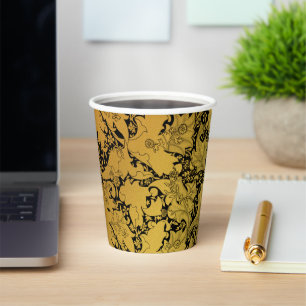 Golden Floral Pattern Oriental Flower Paper Cups