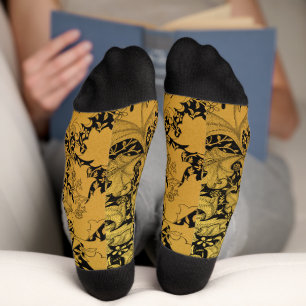 Golden Floral Pattern Oriental Flower Socks