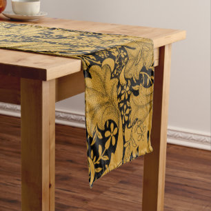 Golden Floral Pattern Oriental Flower Throw Pillow Short Table Runner