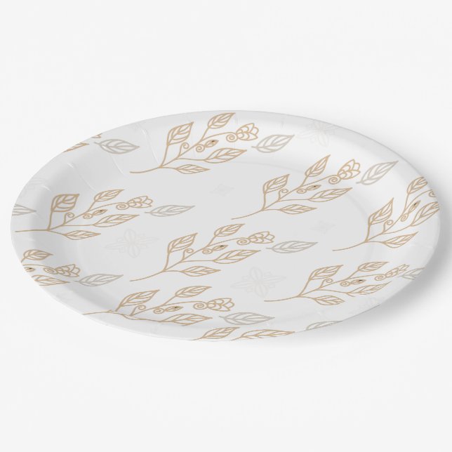 Golden Floral Pattern Paper Plate (Angled)