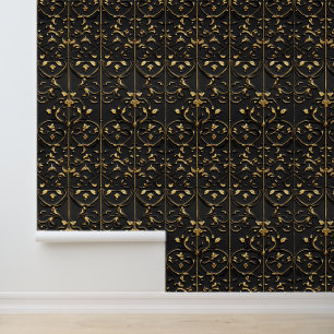 Golden Floral Pattern Wallpaper