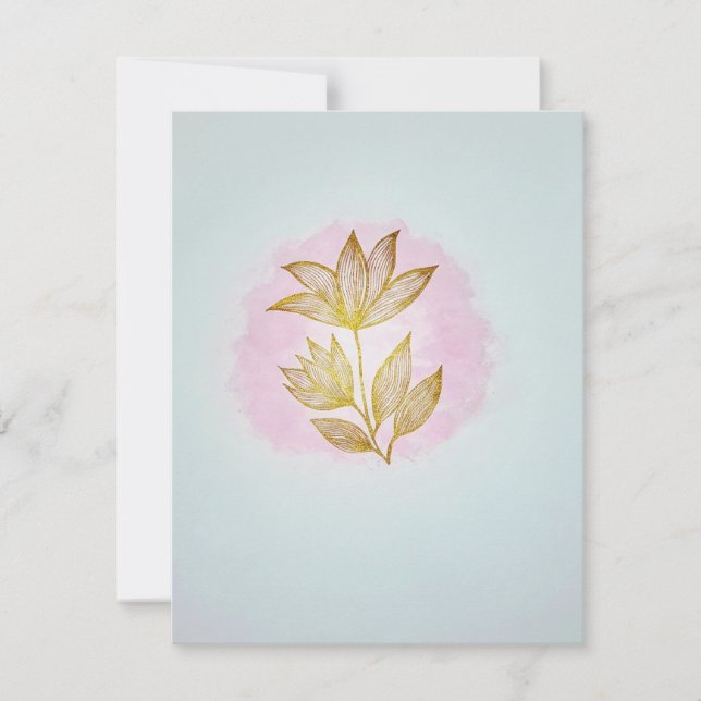Golden Floral Pink Response Card (RSVP) (Front)