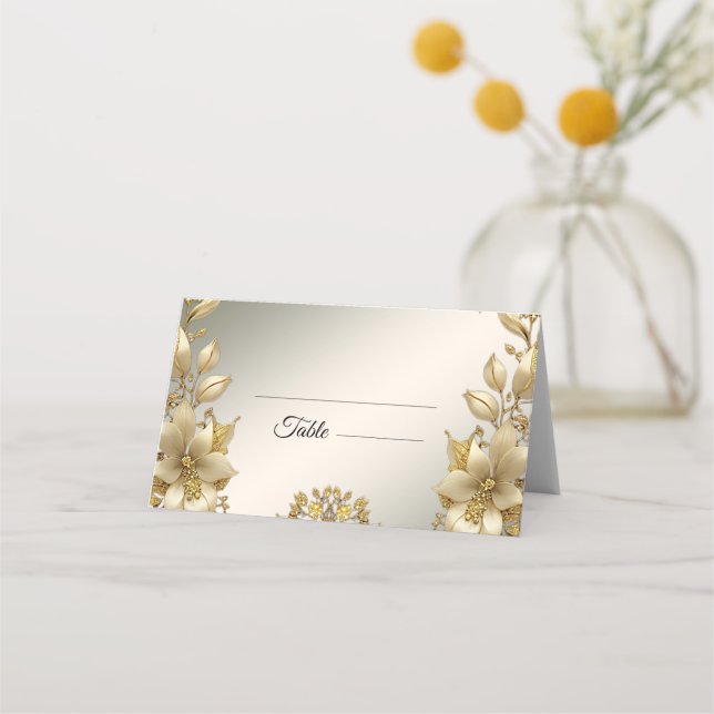 Golden Floral Place Card (Front)