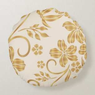 Golden Floral Printed Throw Round Cushion