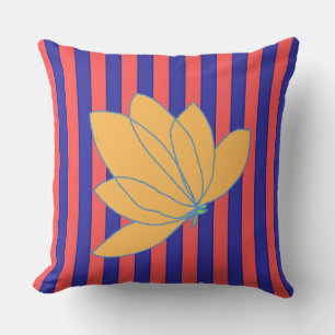 Golden Floral Red Blue Stripe Cushion